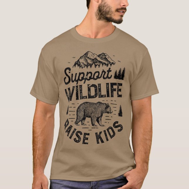 Camiseta Apoie o Wildlife Raise Kids Meninos Mãe Pai Mãe (Frente)