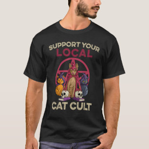 Camiseta Apoie Seu Culto de Gatos Local Gatinho Retro Oculi