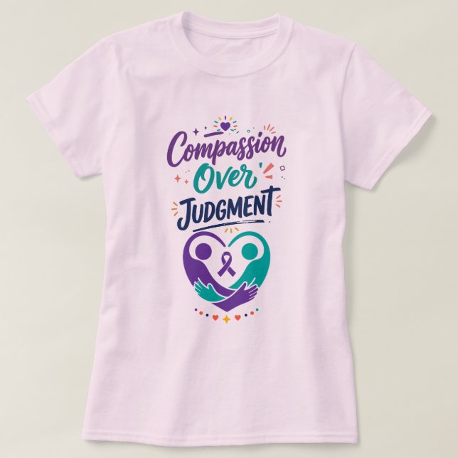 Camiseta Apoio à Saúde Mental com Laço Roxo (Frente do Design)