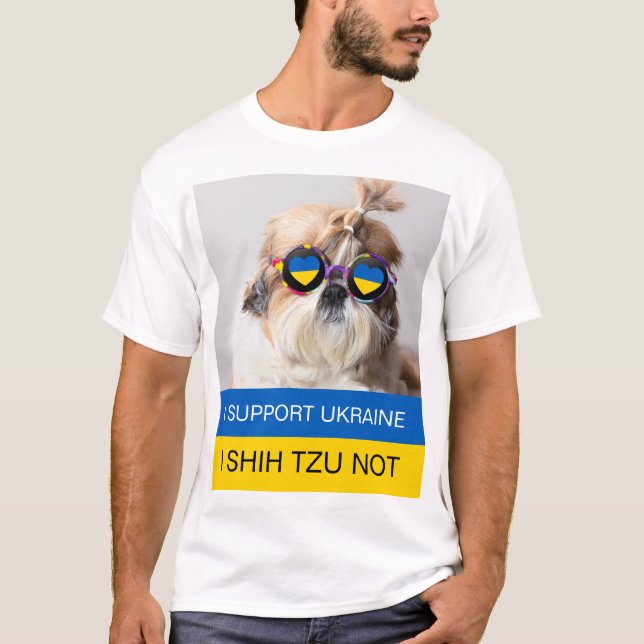 Camiseta Apoio a Ucrânia I Shih Tzu Not Heart flag (Frente)