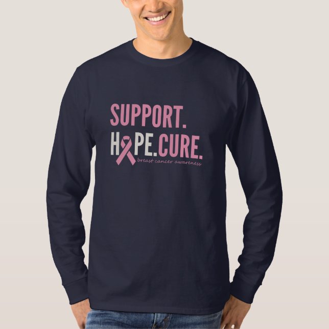 Camiseta apoio ao cancer de mama de esperança cura longa di (Frente)