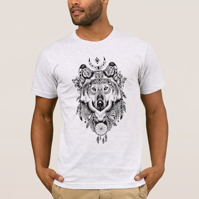 Camiseta Apoio de sonho de lobo ilustrado (Frente)