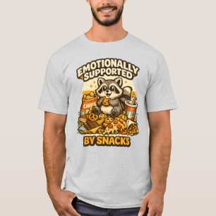 Camiseta Apoio Emocional Com Snacks Retró Mapache Divertido