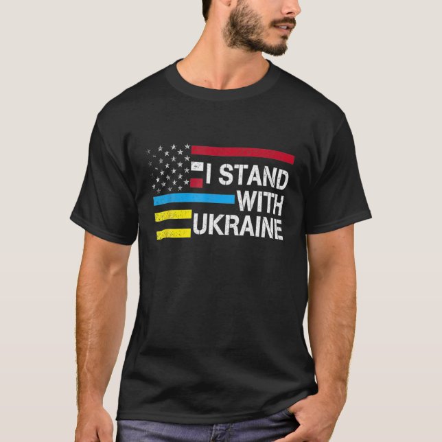 Camiseta Apoio-Me À Ucrânia - A bandeira Americana Ucranian (Frente)