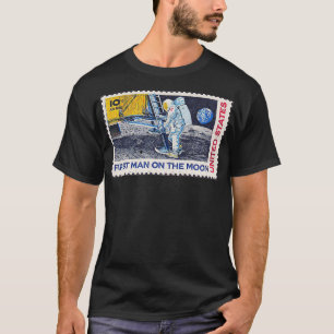 Camiseta Apollo 11 50º Primeiro Homem no Carimbo da Lua -