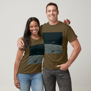 Camiseta Apollo Lunar Lander e Earthrise sobre Lua
