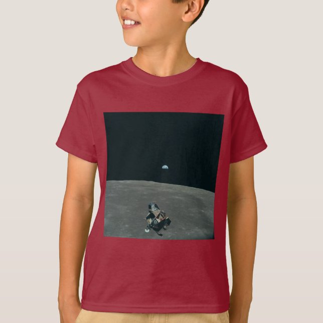 Camiseta Apollo Lunar Lander e Earthrise sobre Lua (Frente)