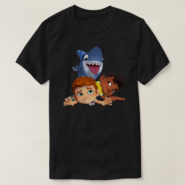 Camiseta apontador de três personagens do shark-dog (Frente do Design)