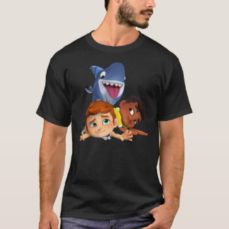 Camiseta apontador de três personagens do shark-dog