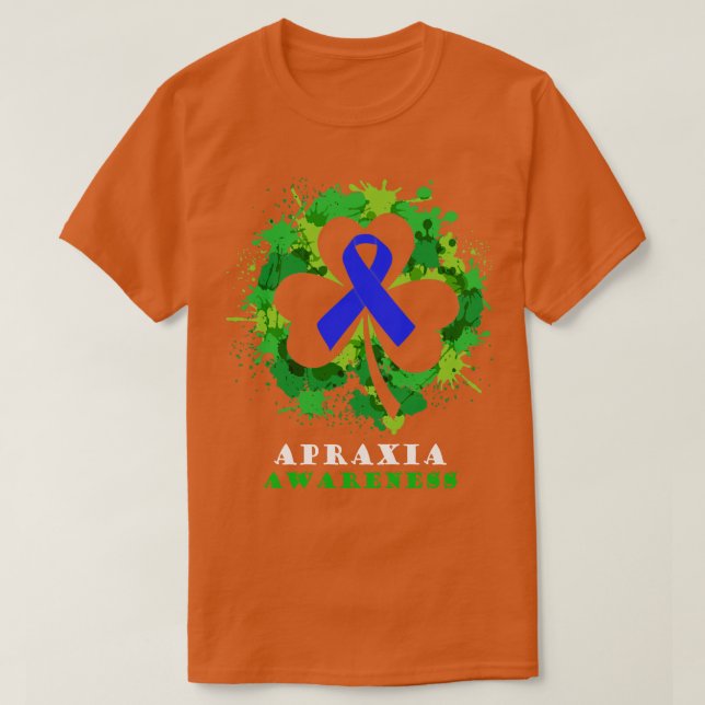 Camiseta Apraxia Sensibilização Fita Shamrock Saint Patrick (Frente do Design)