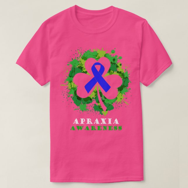 Camiseta Apraxia Sensibilização Fita Shamrock Saint Patrick (Frente do Design)