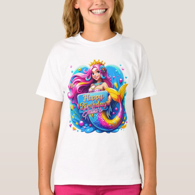 Camiseta Apreciação de Aniversário da Sereia Mágica, presen (Frente)