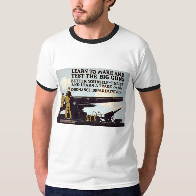 Camiseta Aprenda a fazer e testar as armas grandes (Frente)