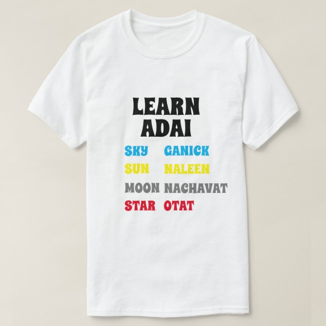 Camiseta Aprenda Adai Sky, Lua, Sol, Estrela (Frente do Design)