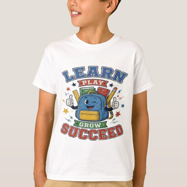 Camiseta Aprenda Brinque Cresça Sucesso - De Volta à Escola (Frente)