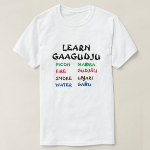 Camiseta Aprenda Gaagudju Lua, Incêndio, Fumaça, Água
