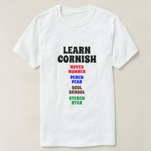 Camiseta Aprender Cornish - Número, pera, escola, estrela