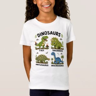 Camiseta Aprendizado de Espécies de Dinossauros para Crianç