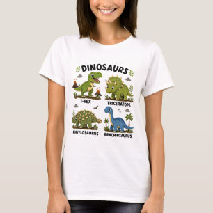 Camiseta Aprendizado de Espécies de Dinossauros para Crianç