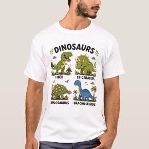 Camiseta Aprendizado de Espécies de Dinossauros para Crianç