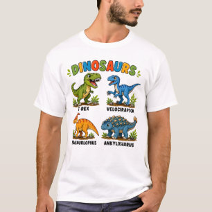 Camiseta Aprendizado de Espécies de Dinossauros para Crianç