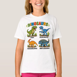 Camiseta Aprendizado de Espécies de Dinossauros para Crianç