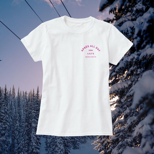Camiseta Après All Day Hot Pink Bachelorette Ski Crest (Criador carregado)