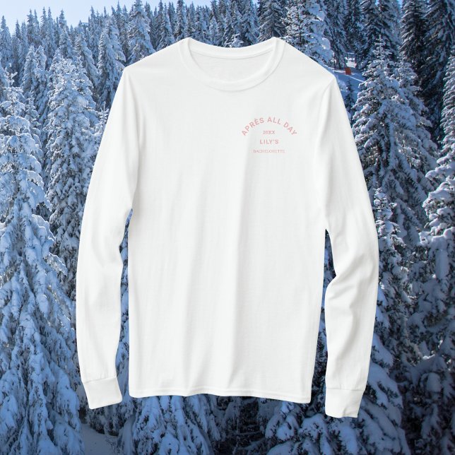 Camiseta Après All Day Icy Pink Bachelorette Ski Crest (Criador carregado)