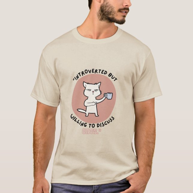 Camiseta Apresentado mas disposto a discutir gatos - gato e (Frente)