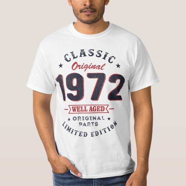 Camiseta Apresente de aniversário clássico de 1972, 50º (Frente)