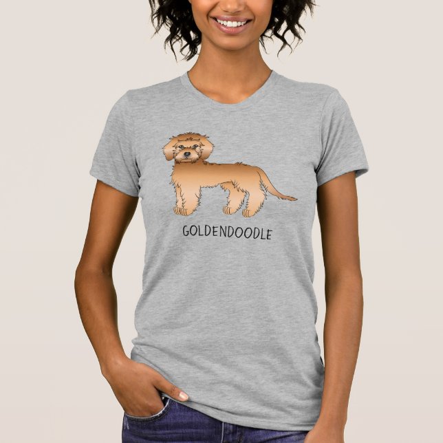 Camiseta Apricot Mini Goldendoodle Cartoon Cachorro e Texto (Frente)
