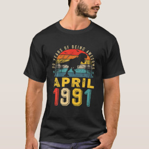 Camiseta April 1991 Boy Men aniversário de 30 anos Dinosaur