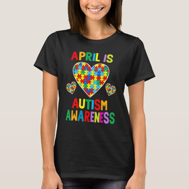 Camiseta April is Autism Awarness Money Support Quebra-cabe (Frente)