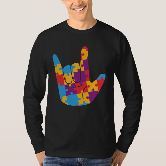 Camiseta April National Autism Awareness Month ASL Love Sig (Frente)