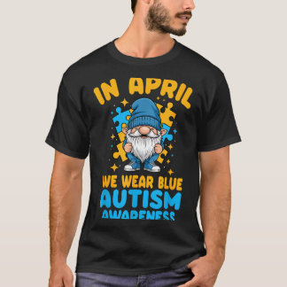 Camiseta April wear blue autism acceptance gnome puzzle 