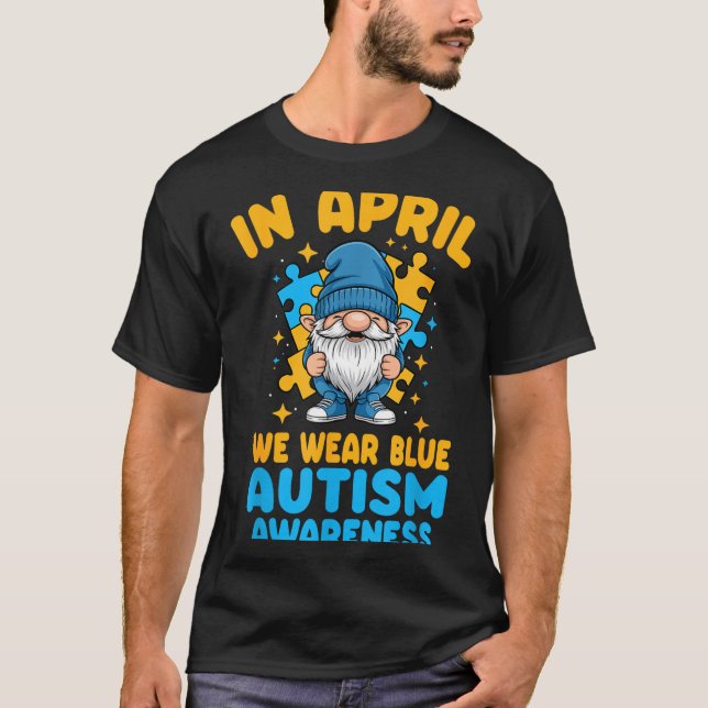 Camiseta April wear blue autism acceptance gnome puzzle  (Frente)