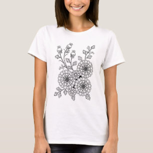 Camiseta Apronte para colorir o design floral extravagante