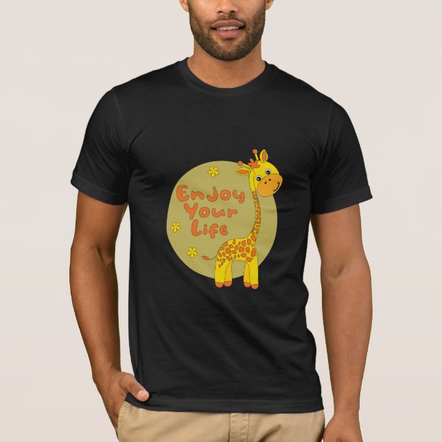 Camiseta Aproveite a sua vida, a girafa amarela Kawaii (Frente)