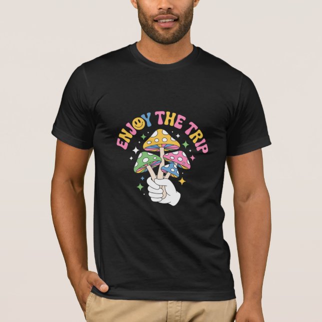 Camiseta Aproveite a Viagem – Cogumelo Psicodélico Retro (Frente)