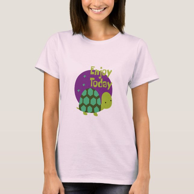 Camiseta Aproveite a vida Kawaii, uma tartaruga verde engra (Frente)
