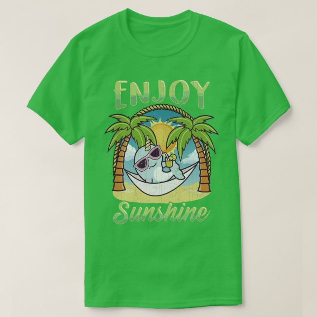 Camiseta Aproveite Sunshine Narwhal Hammock Beach Ocean (Frente do Design)