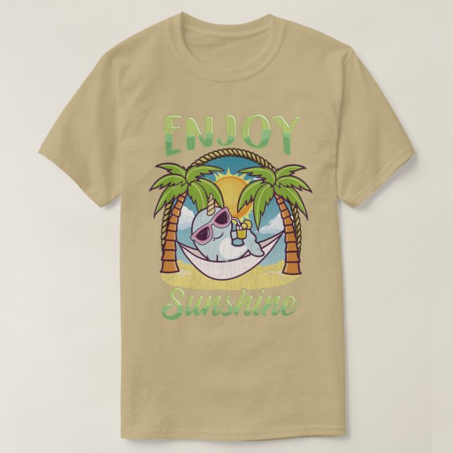 Camiseta Aproveite Sunshine Narwhal Hammock Beach Ocean (Frente do Design)