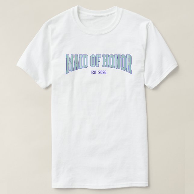 Camiseta Aqua + Beige Stripe Navy MAID OF HONOR  (Frente do Design)