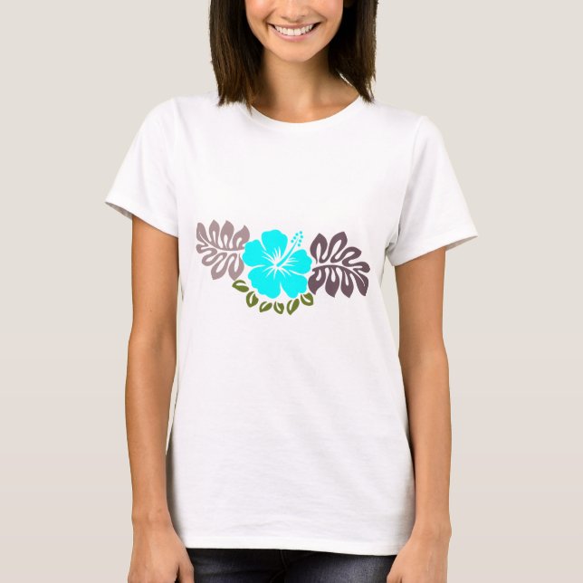Camiseta Aqua Hibiscus e Folhas (Frente)