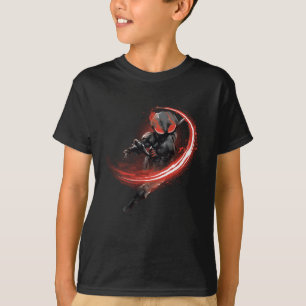 Camiseta Aquaman Preto Manta Vermelho Swipe Gráfico