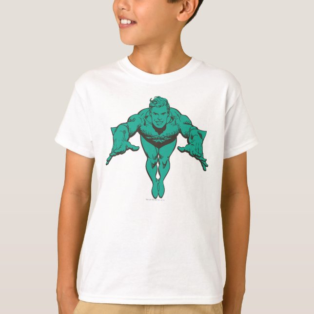 Camiseta Aquaman Pulmando Para Frente - Teal (Frente)