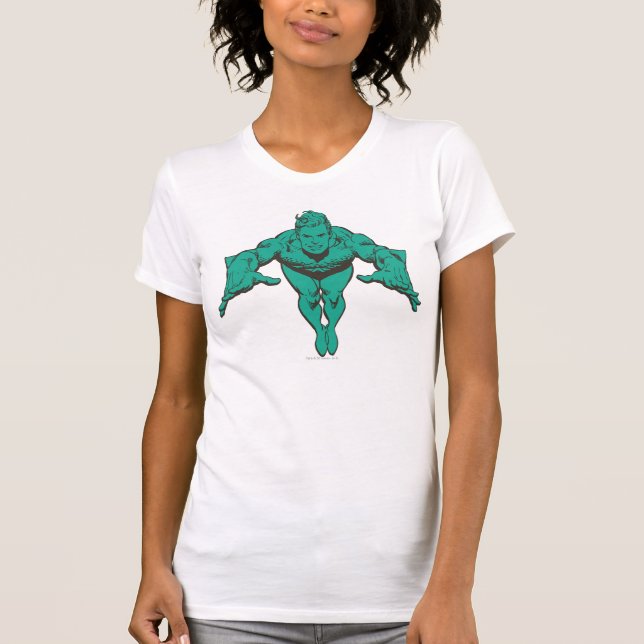 Camiseta Aquaman Pulmando Para Frente - Teal (Frente)