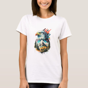 Camiseta Aquarela Águia e Paisagem Montanha