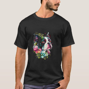 Camiseta Aquarela Boston Terrier com flores Bostie 25