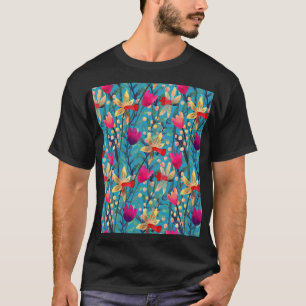 Camiseta Aquarela Brilhante: Design Floral Sem Costura.